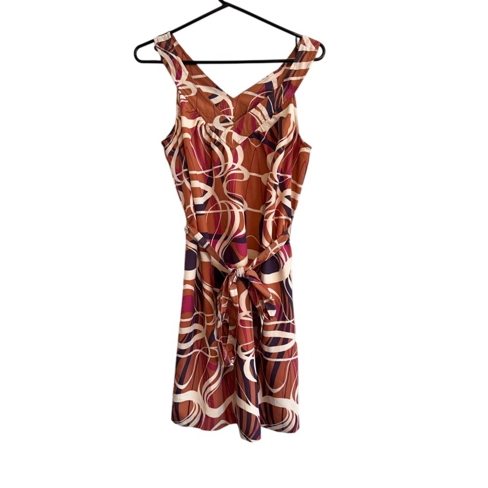 Banana Republic Swirl Print Dress Womens 6 Terracotta Magenta EUC Tie Waist